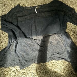 Free People Black Lace LS Blouse Size XS